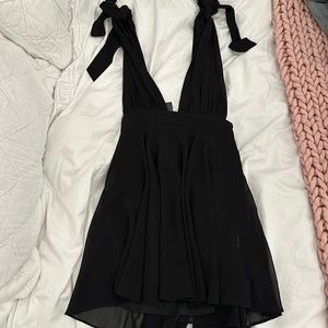 Short Black Plunge V Mini Dress-Black